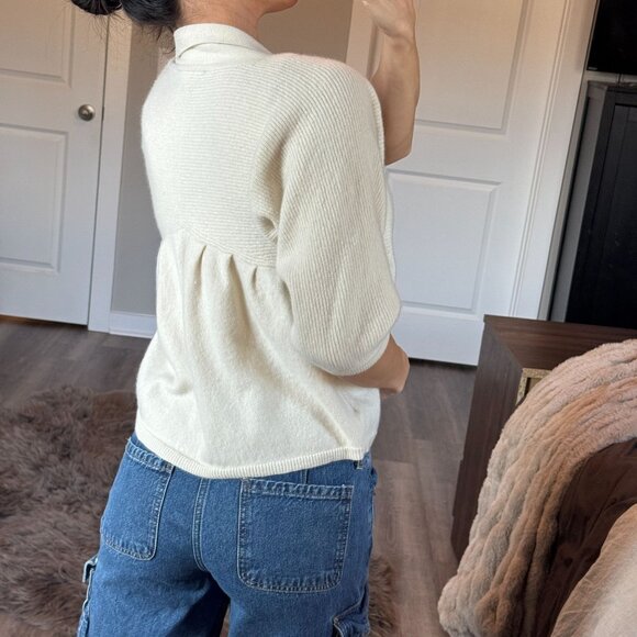 Sutton Cashmere Cardigan Ivory Open Front Soft Luxury Jacket Soft Girl Coquette - Picture 3 of 8